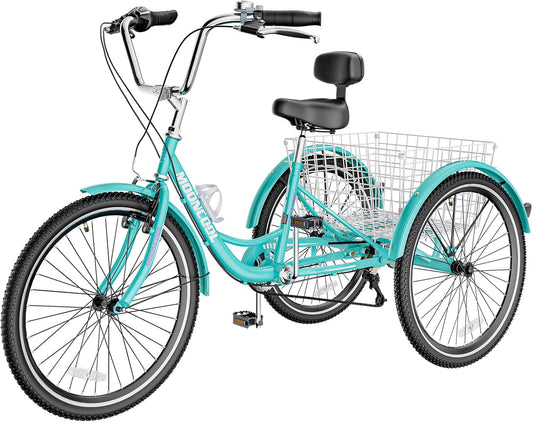 3 Wheel Bike Adult, 20/24/26 inch Wheels Cruiser Bikes with Cargo Basket for Seniors